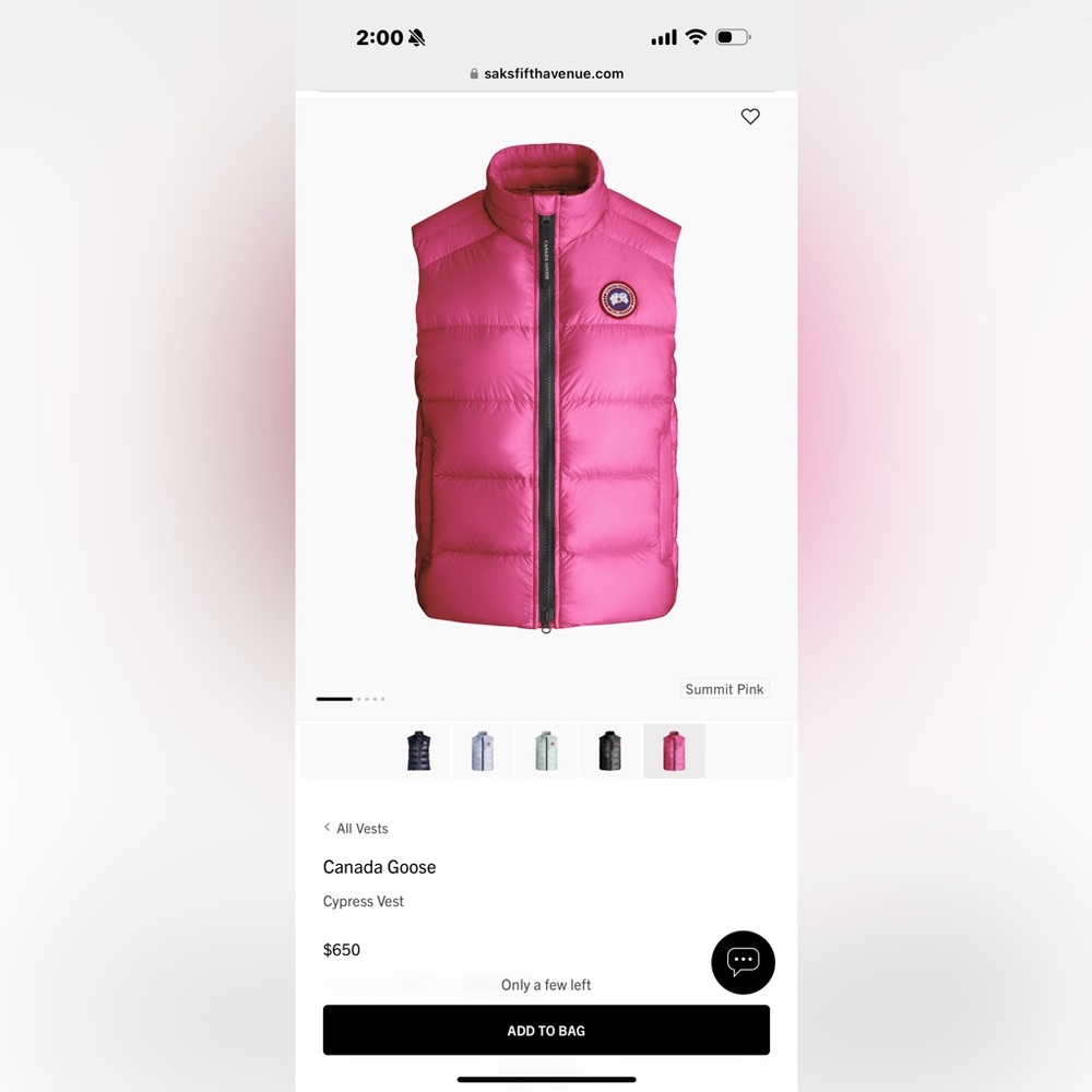 Canada Goose Pink Puffer Vest small